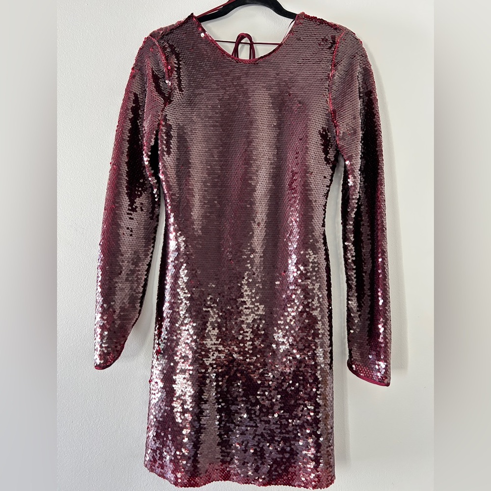 Mango Sequin Mini Dress in Burgundy